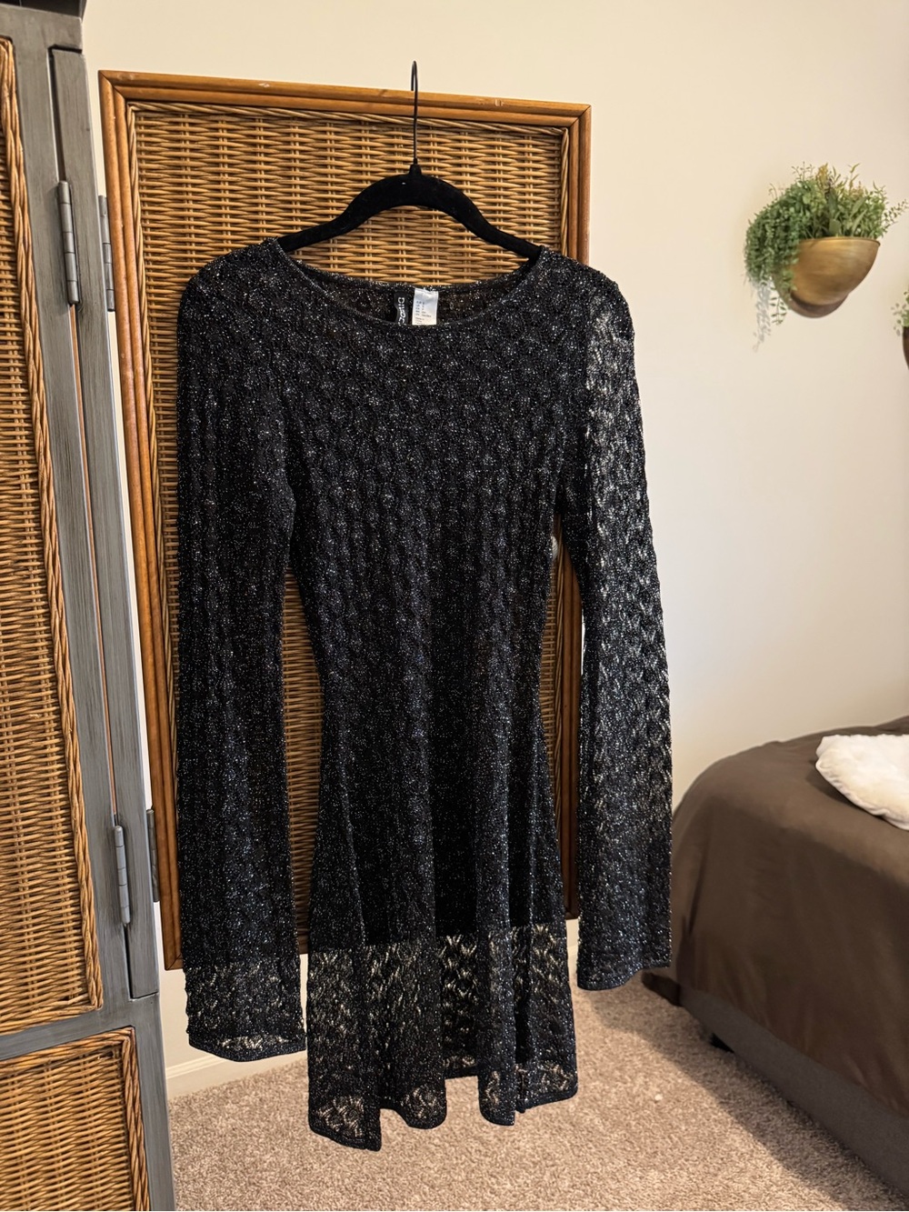 H&M Black Long-Sleeve Lace Swing Dress